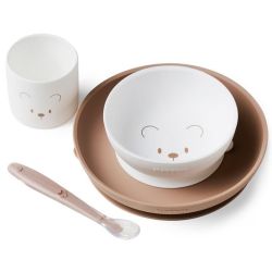 DINNER SET 4 PCS WHITE/LIGHT TAUPE - NEW