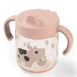 Vaso con Boquilla de Aprendizaje 2 Asas Tiny Farm Rosa
