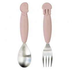 Conjunto de colher e garfo rosa Sea Friends