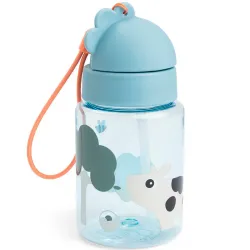 Botelha Com Canudo Tiny Farm Azul 280 Ml