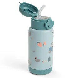 Botella Térmica com Canudo Tiny Farm Azul 340 ML