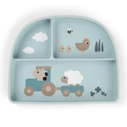 Plato com Compartimento Stick&stay Tiny Farm Azul