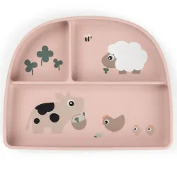 Plato com Compartimento Stick&stay Tiny Farm Rosa